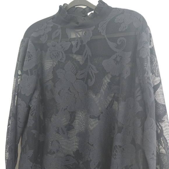 See By Chloe Navy Blue Lace High Neck Long Sleeve Ruffled Blouse - Picture 4 of 11